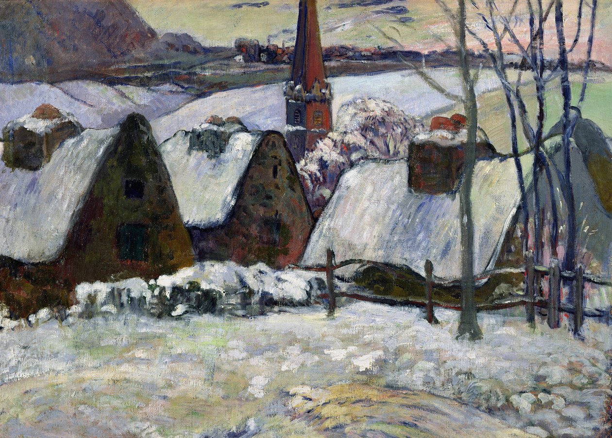 布列塔尼村下雪，1894年 作者 保罗·高更