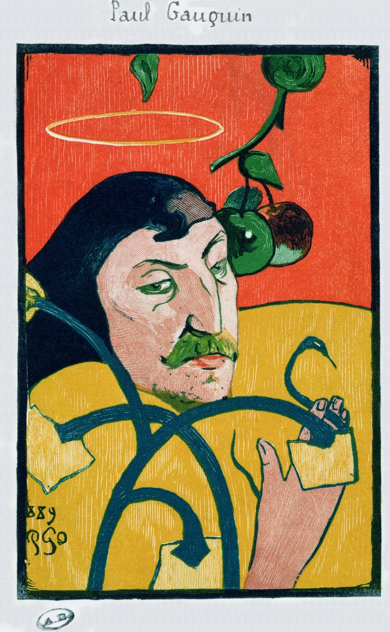 自画像，1889年（彩色木版画） 作者 保罗·高更