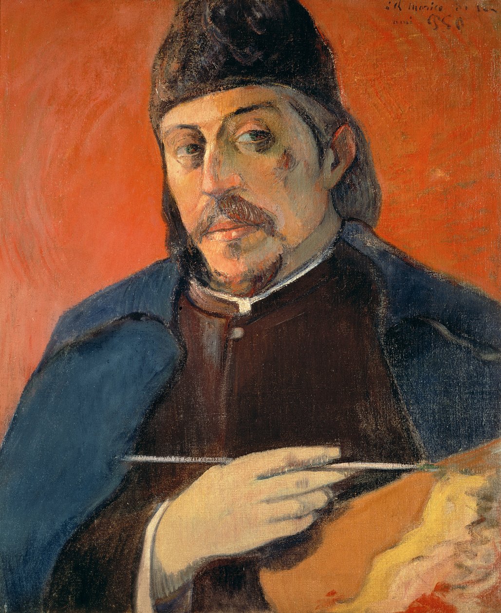 自画像与调色板，1893-94 作者 保罗·高更