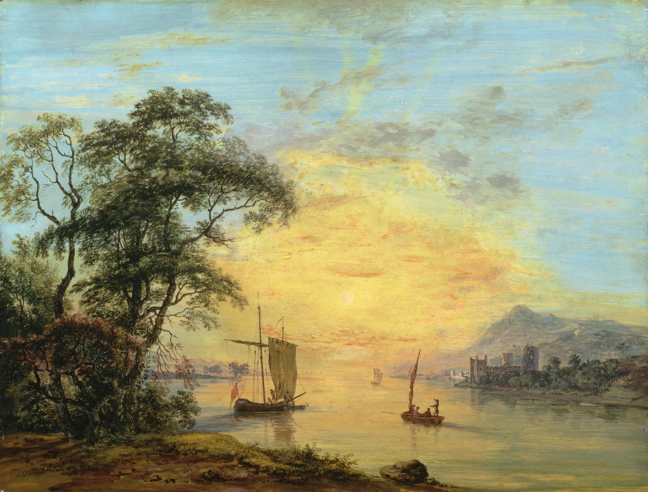 威尔士日落河景观，1775-1800 作者 保罗·桑德比