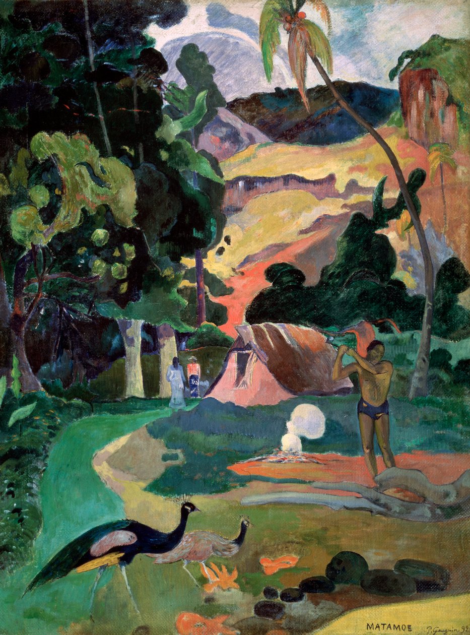 Matamoe死亡。孔雀风景，1892年 作者 保罗·高更