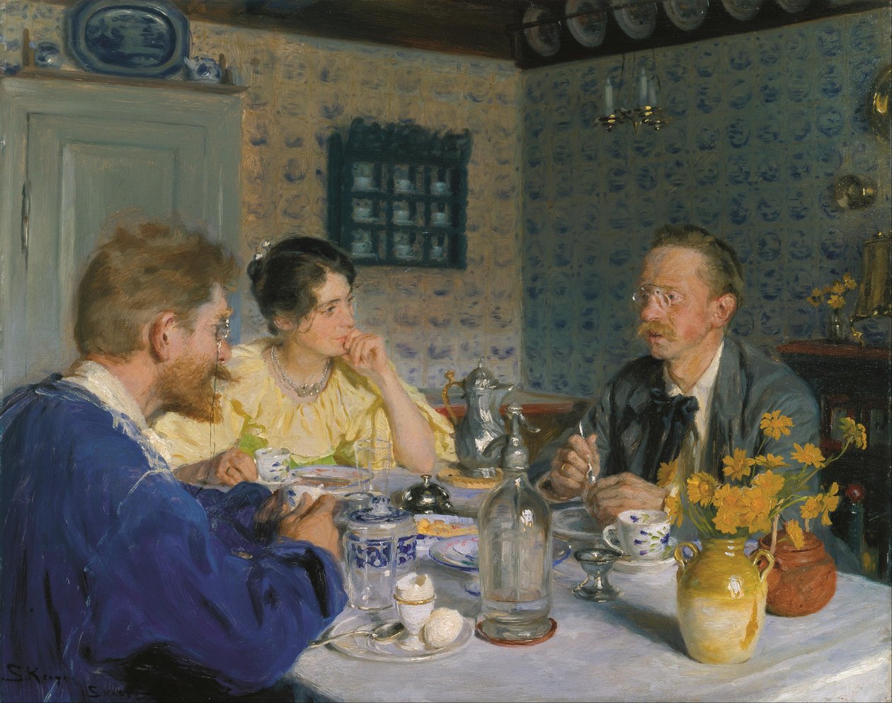 午餐会艺术家，他的妻子和作家Otto Benzon 作者 Peder Severin Krøyer