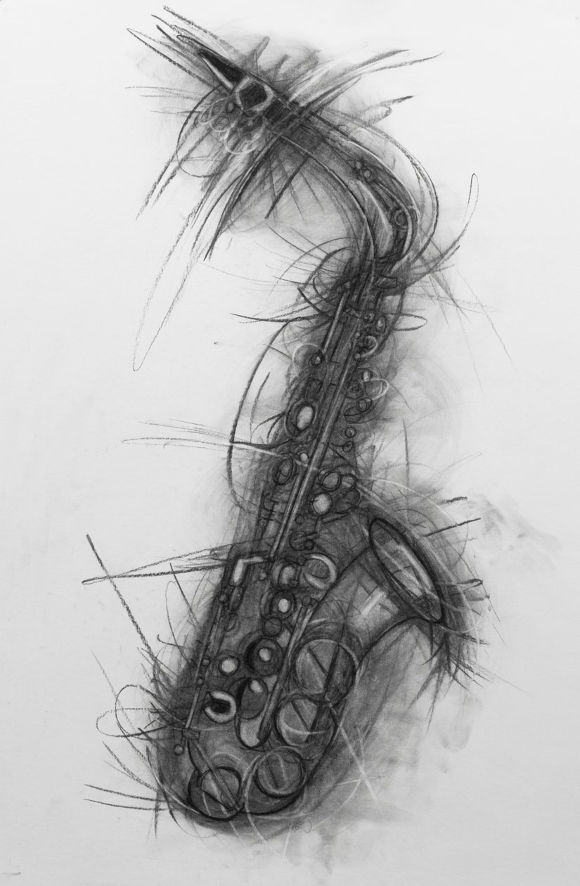 萨克斯风 2005（纸上炭笔画 作者 潘妮·沃登（Penny Warden）