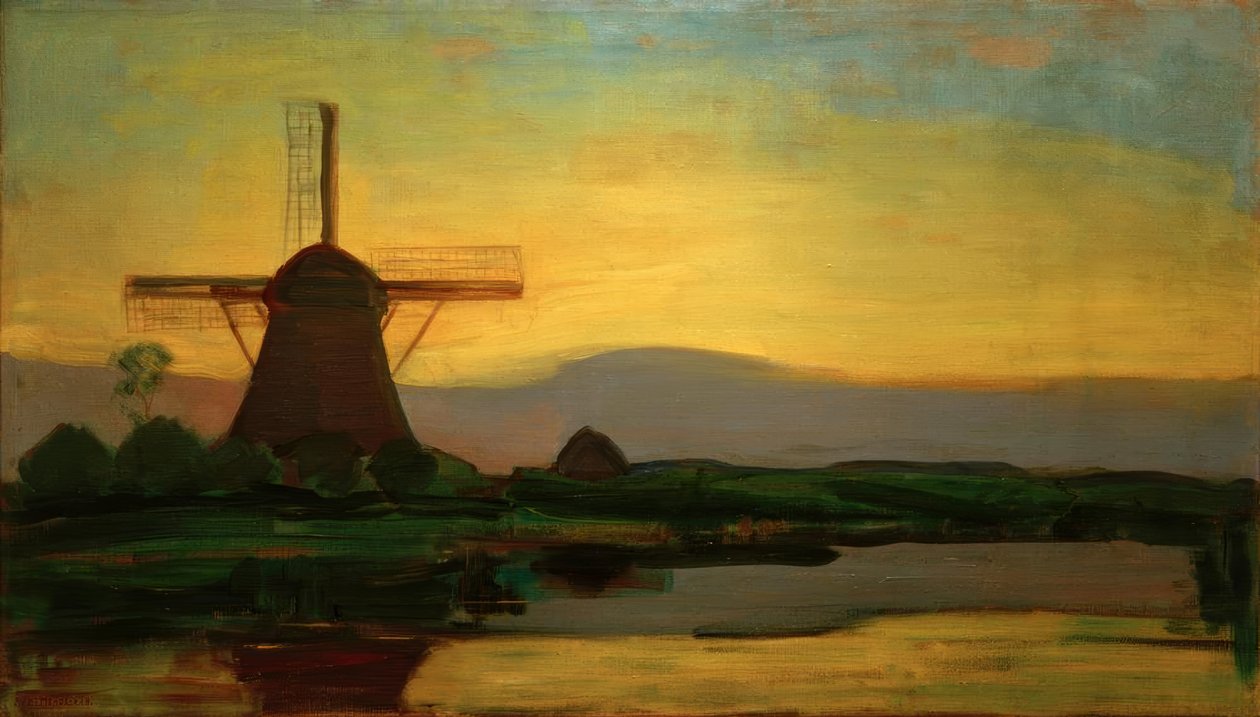 Oostzijder磨坊在晚上 作者 彼得·蒙德里安