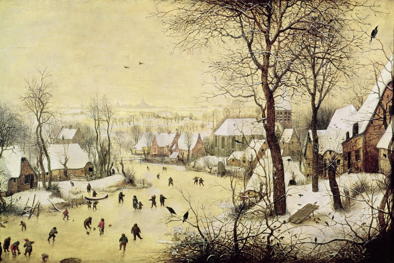 冬季景观与溜冰者和鸟类陷阱，1565年 作者 彼得·布鲁格（Pieter Bruegel）