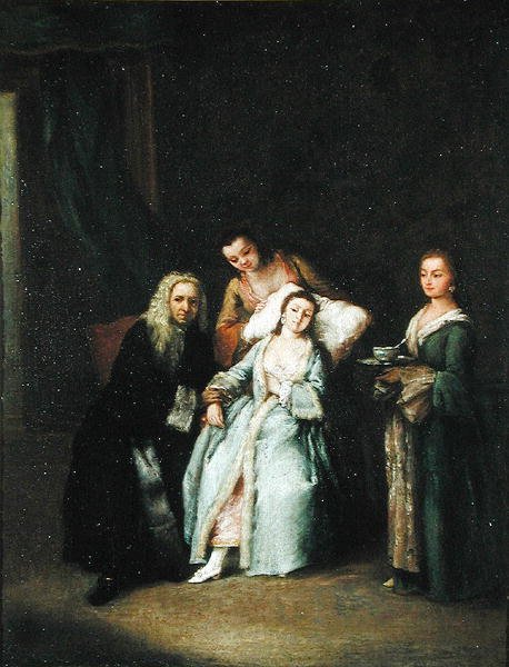 生病的女人，1740 作者 彼得·隆吉（Pietro Longhi）