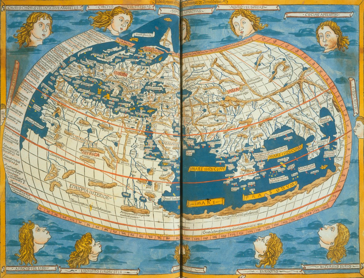世界地图，基于&39;Geographia&39;中首次发表于德国乌尔姆的描述和坐标，1482年 作者 托勒密