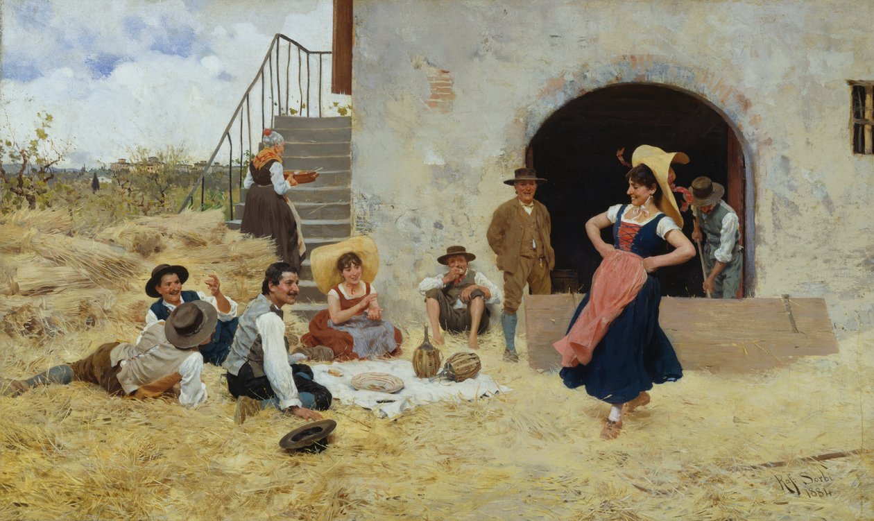 农家院里跳舞 作者 拉斐尔·索尔比（Raffaello Sorbi）