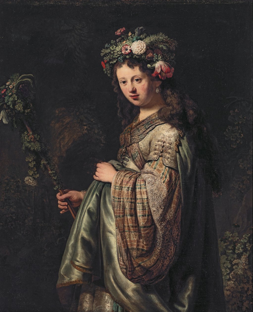 作为Flora的Saskia van Uylenburgh（1612-1642） 作者 伦勃朗·范·赖恩