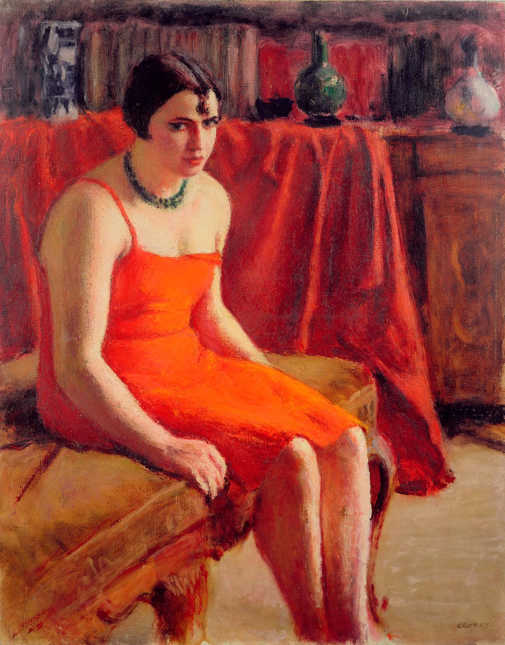 穿着红色的坐着的女人，1929年 作者 罗德里克·奥科纳
