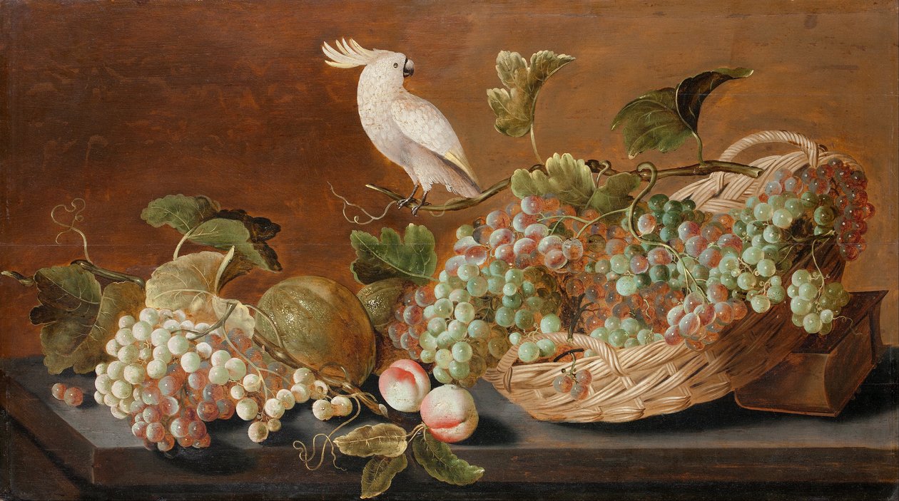 静物与鹦鹉，c.1640 作者 罗洛夫·科茨（Roloef Koets）