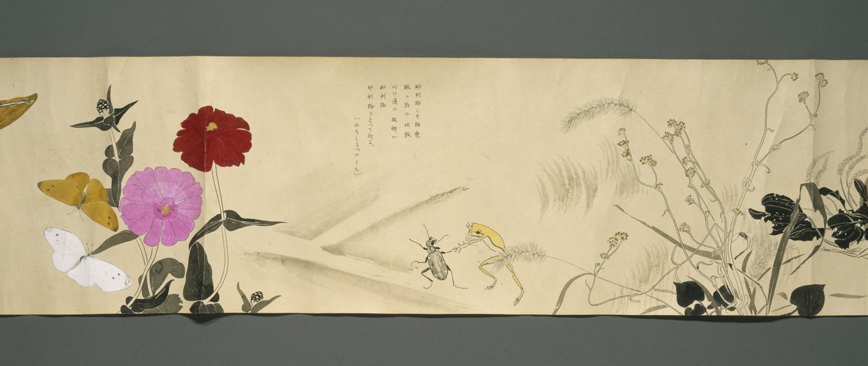 野生动物朋友（Yasei no Tomo），大正时代，大正7年，c.1918（墨水和wc在编织用云母装饰的纸上） 作者 川上凉香