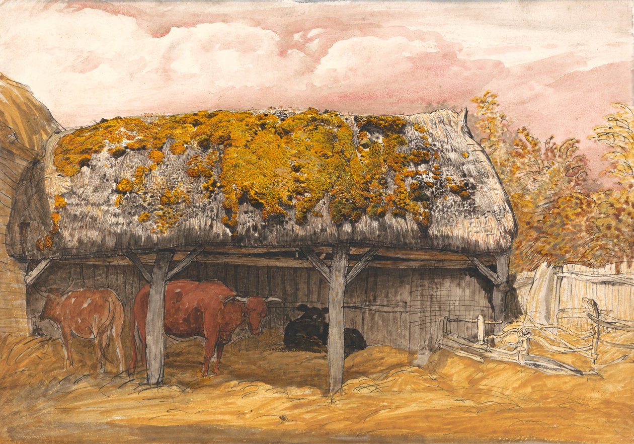 带有苔藓屋顶的牛屋 作者 塞缪尔·帕尔默（Samuel Palmer）