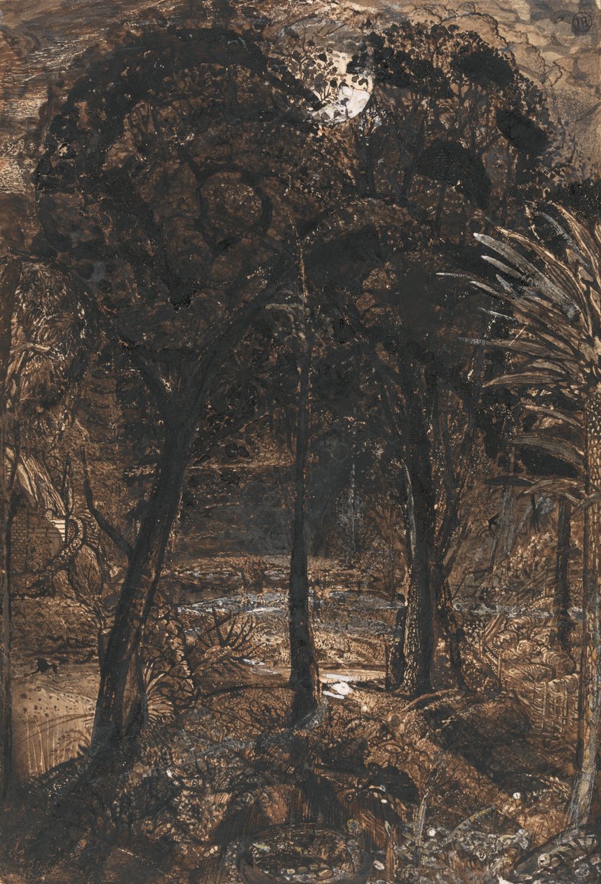 一个月光下的场景与蜿蜒的河流 作者 塞缪尔·帕尔默（Samuel Palmer）