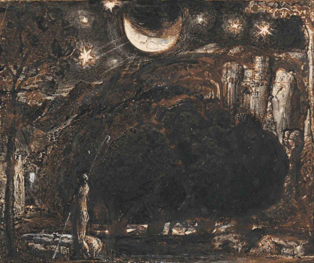 一个牧羊人和他的群在月亮和星星下 作者 塞缪尔·帕尔默（Samuel Palmer）
