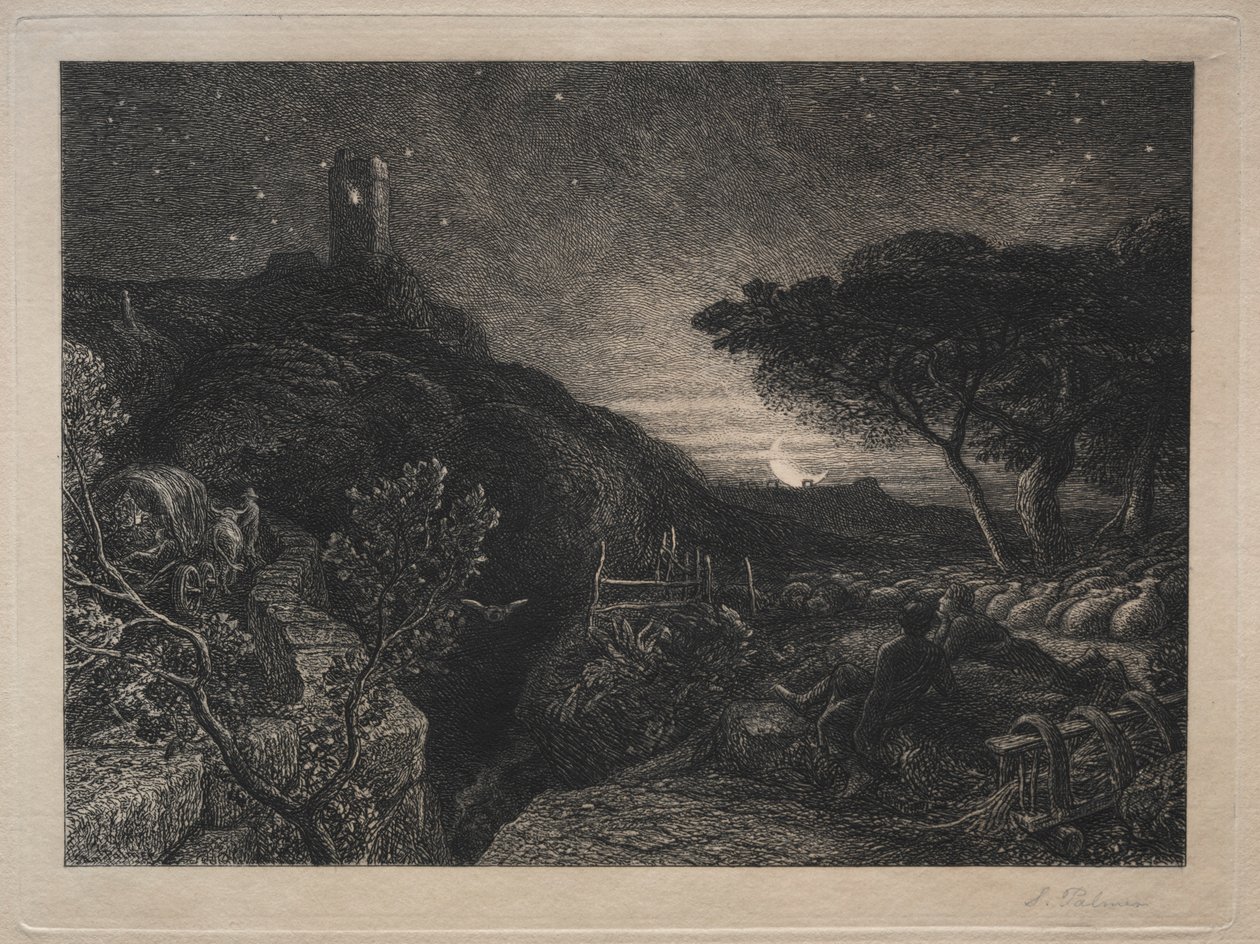孤独的塔。 作者 塞缪尔·帕尔默（Samuel Palmer）