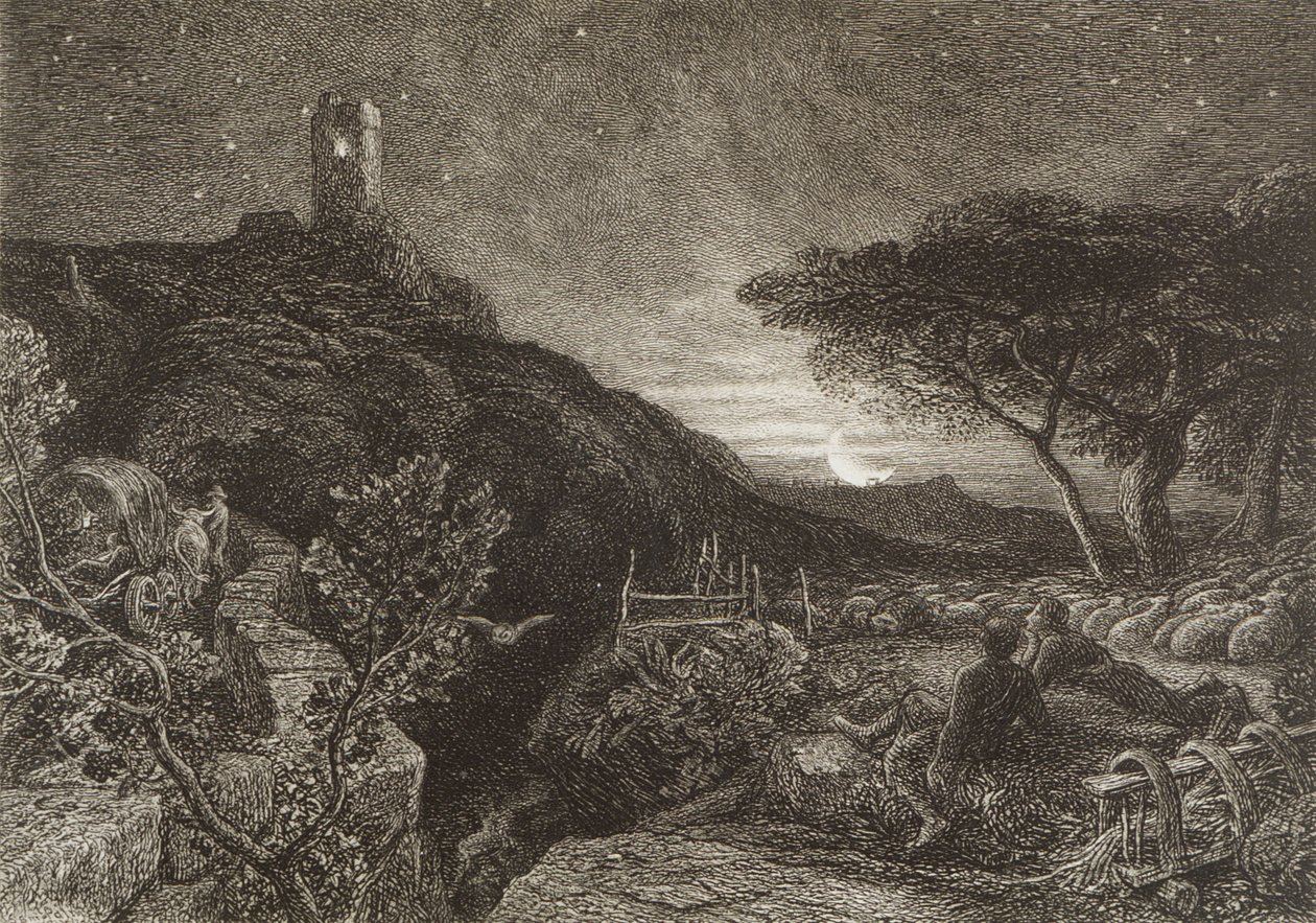 孤独的塔，1879年（蚀刻） 作者 塞缪尔·帕尔默（Samuel Palmer）