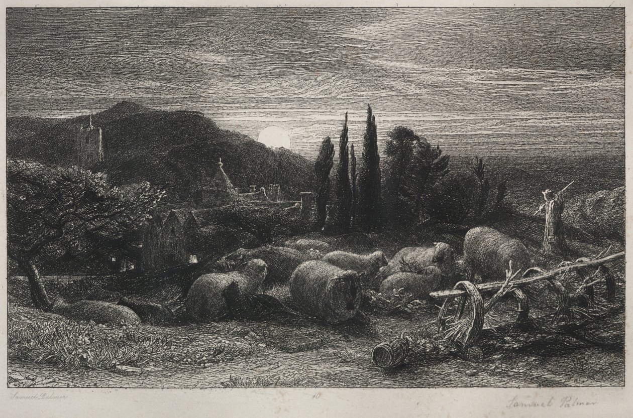 初升的月亮。 作者 塞缪尔·帕尔默（Samuel Palmer）
