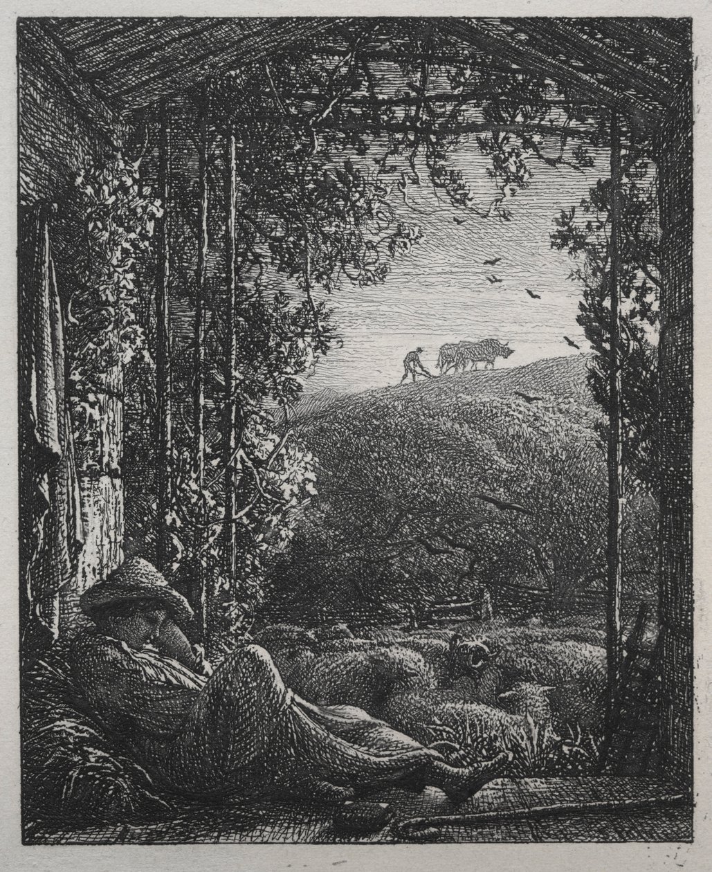 睡着的牧羊人，1857年。 作者 塞缪尔·帕尔默（Samuel Palmer）