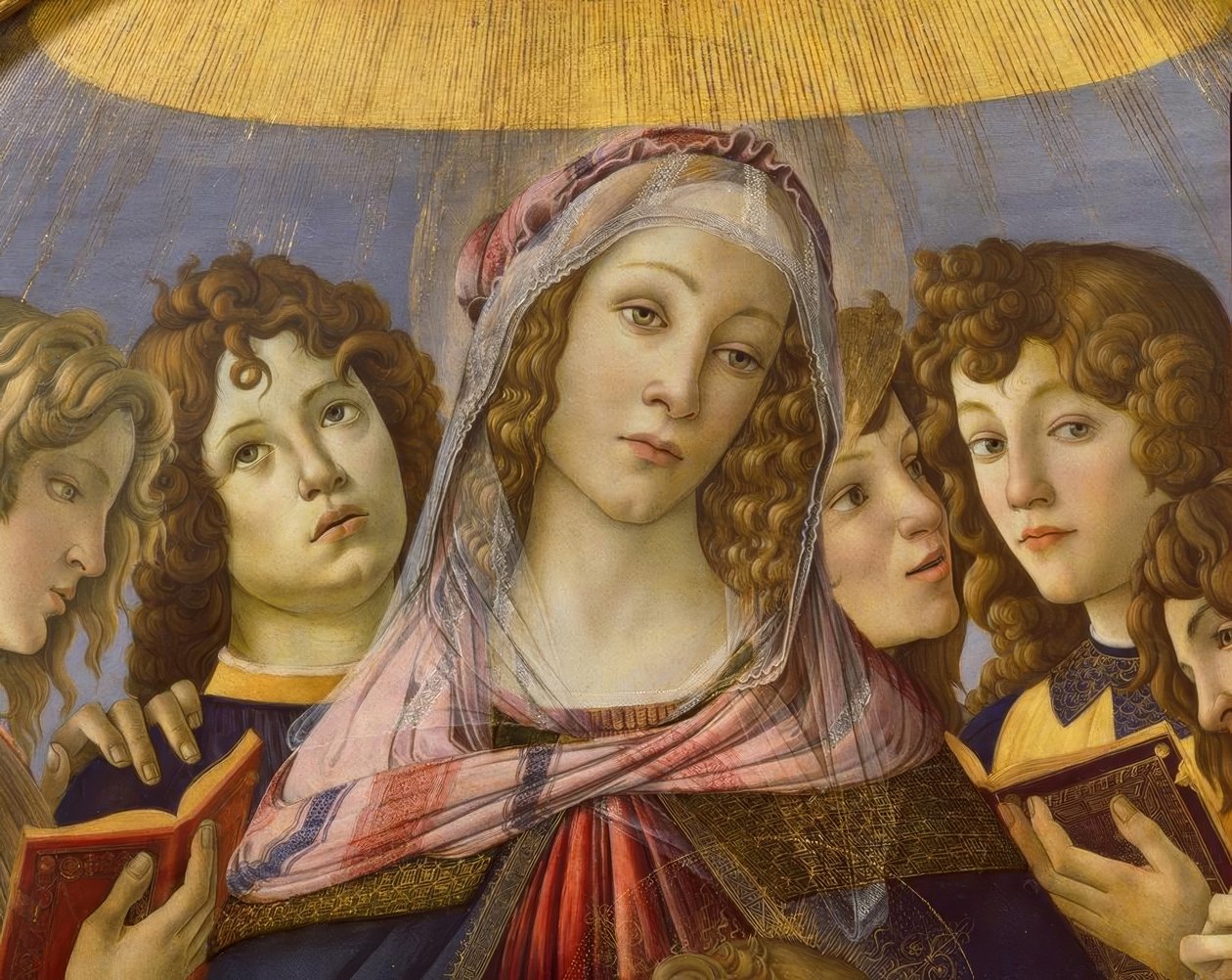 玛丽与孩子和六个天使 作者 桑德罗·波提切利（Sandro Botticelli）