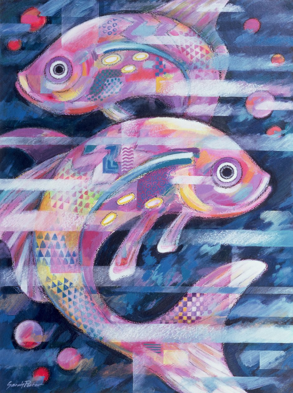 鱼流（丙烯酸和油画在纸上） 作者 莎拉·波特（Sarah Porter）