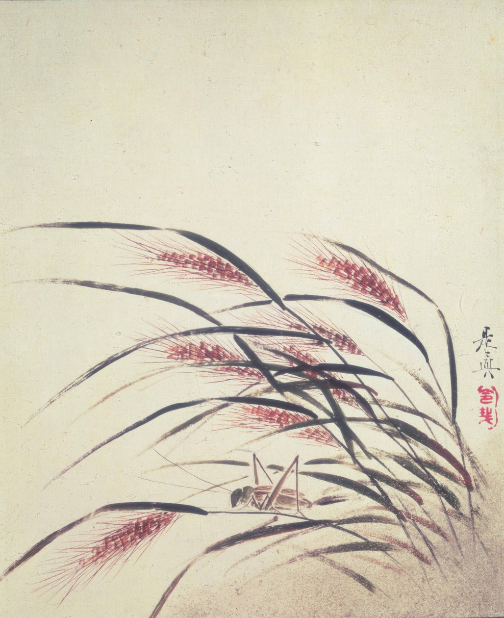 大米和板球的耳朵（纸上的漆） 作者 Shibata Zeshin