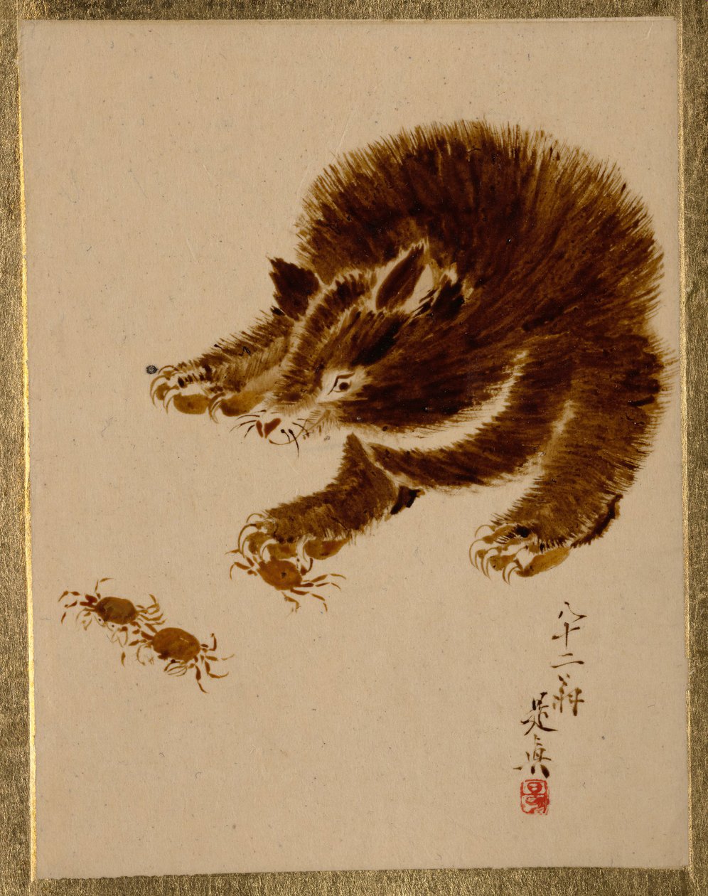 熊和螃蟹。 作者 Shibata Zeshin