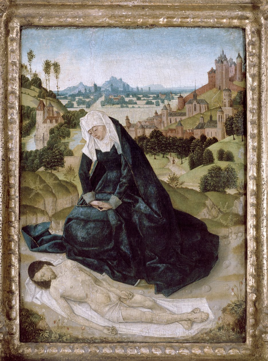 Pieta（面板上的蛋彩画） 作者 西蒙·马里翁（Simon Marmion）