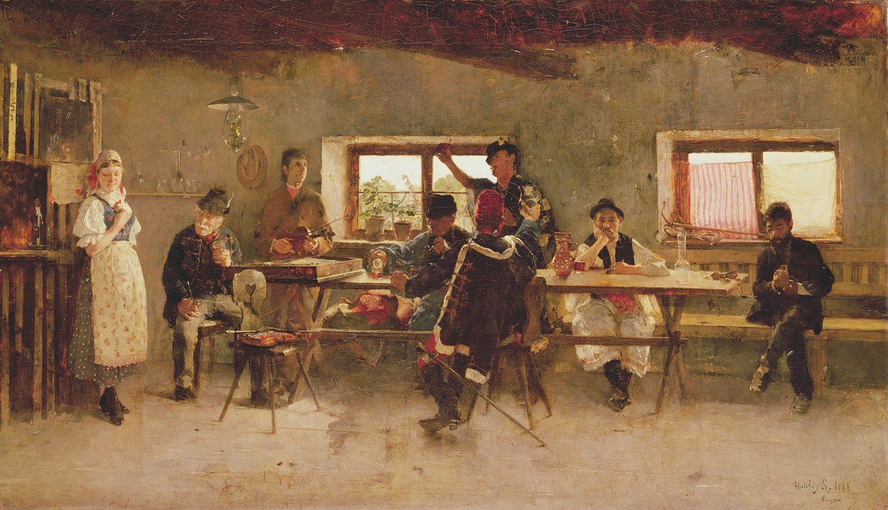酒吧的狂欢者，1888年 作者 西蒙·霍洛西（Simon Hollosy）