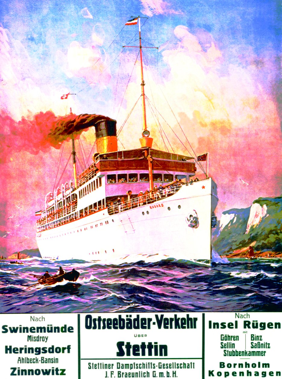 &39;东海浴场交通：什切青&39;，海报广告Szczecin轮船公司，1908年 作者 Stoewer Willy