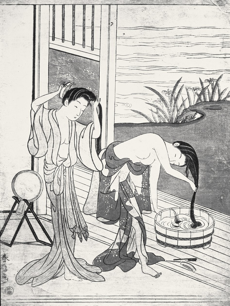 年轻妇女在他们的厕所 作者 铃木春信