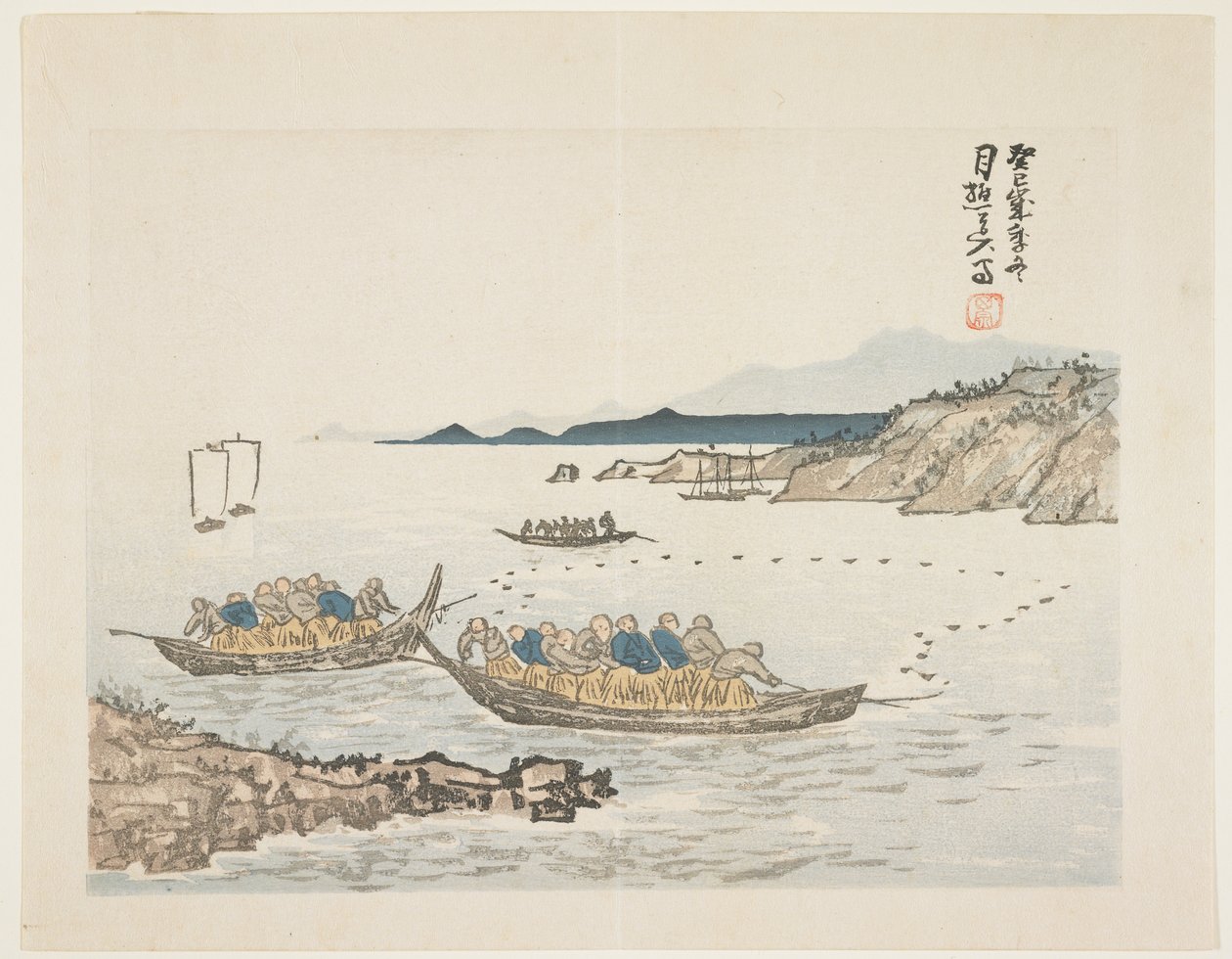 渔船，1893（彩色木版画） 作者 田村盖什