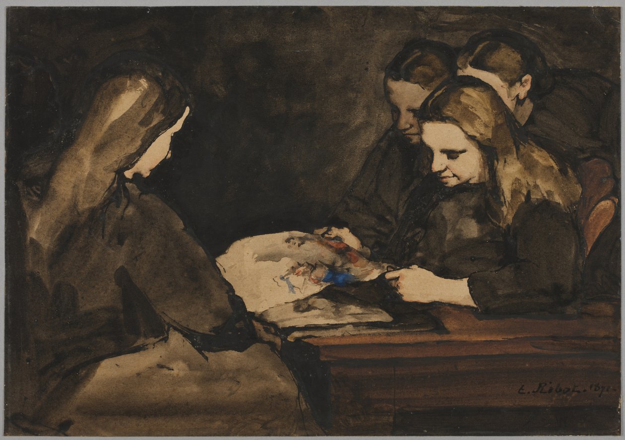四个女孩在学习绘画 作者 Theodule Ribot