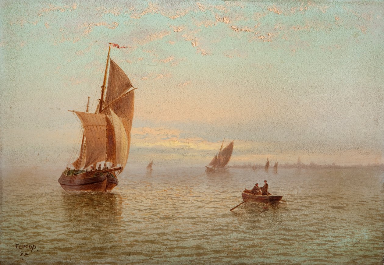 晚上，沿海风光，1892年 作者 托马斯·卢克（Thomas Lucop）