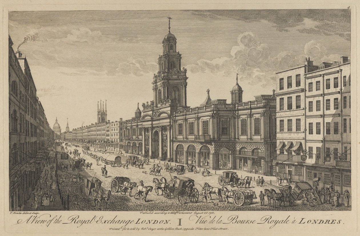 伦敦皇家交易所的景色，1751年 作者 托马斯·鲍尔斯（Thomas Bowles）
