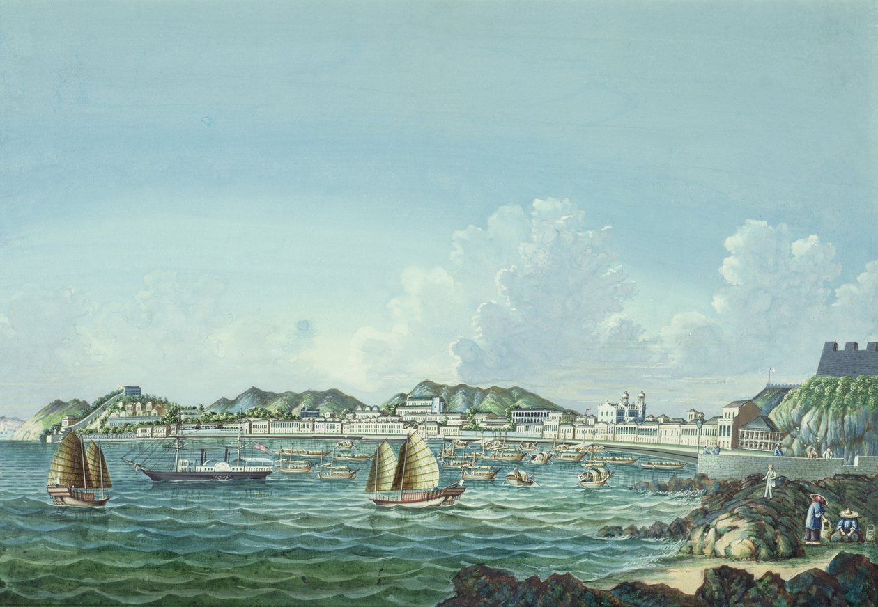 澳门的观点，1860年（纸上的墨水和纸张） 作者 廷夸