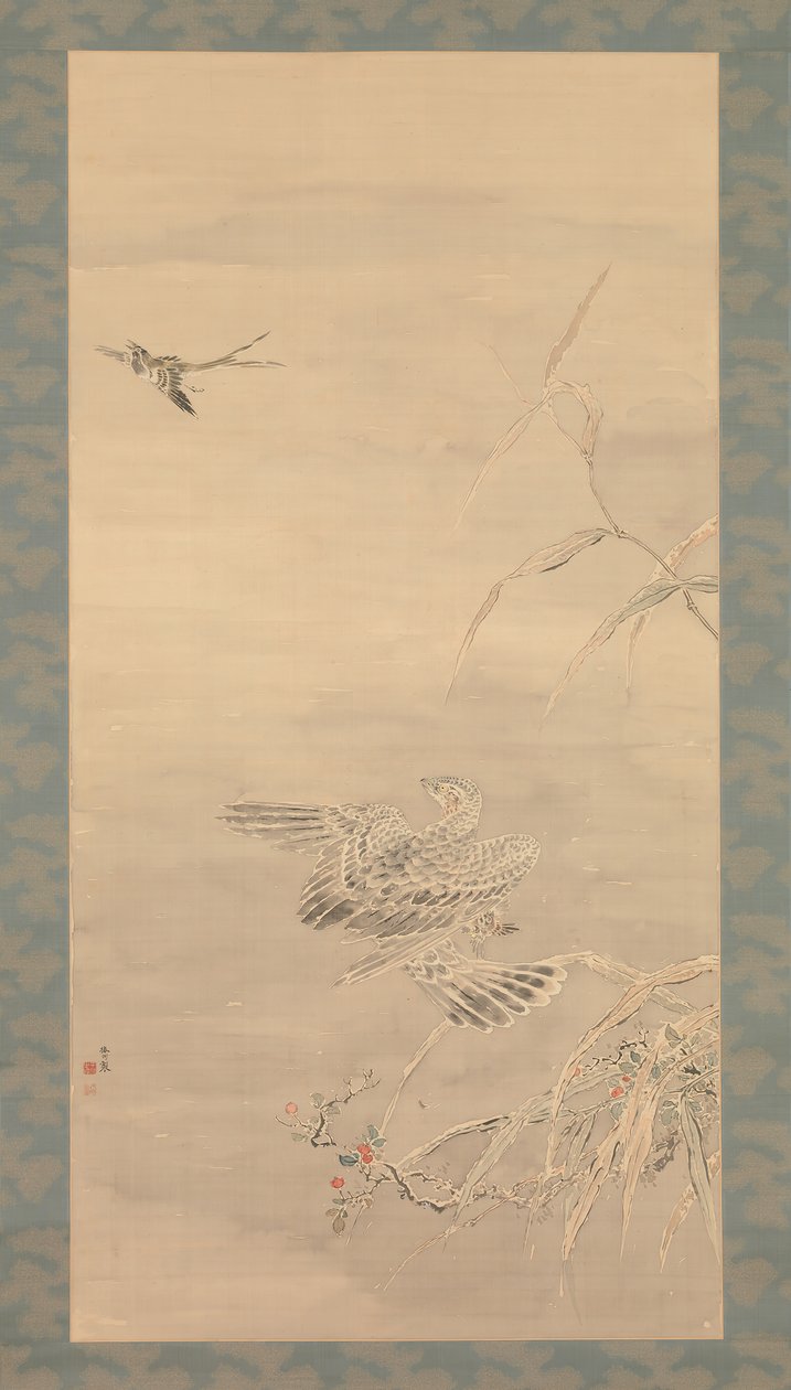 鹰抓着一只小鸟，19世纪。 作者 椿金山