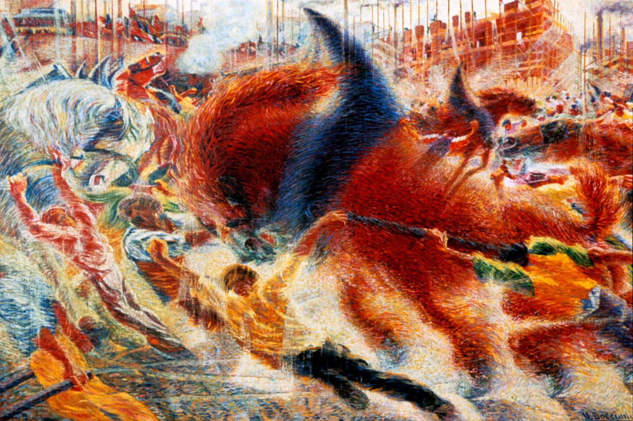 《城市崛起》，1911年。 作者 翁贝托·博西奥尼（Umberto Boccioni）