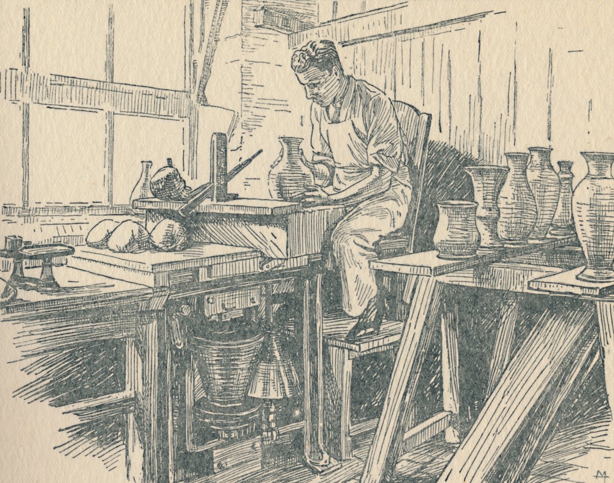 波特在工作，1910年 作者 不明