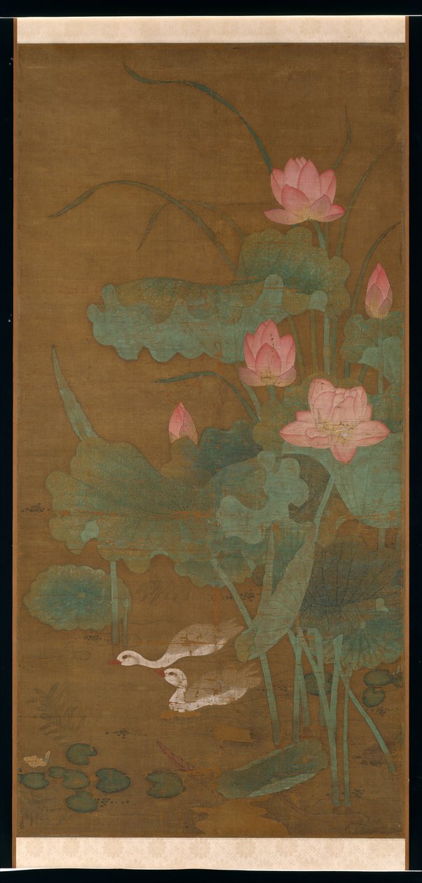 荷花和水鸟，约。 1300。 作者 不明