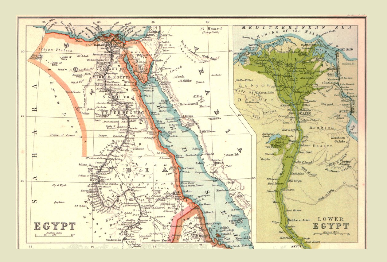 埃及地图，1902年。 作者 不明