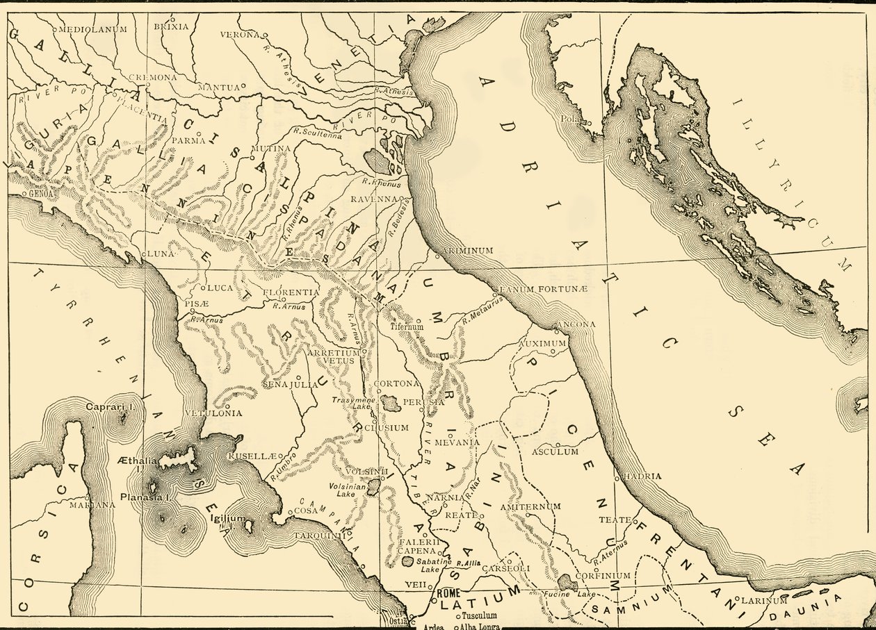 意大利北部和中部地图，1890年。 作者 不明