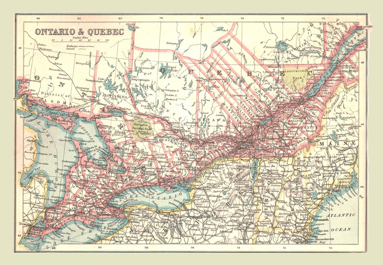 安大略和魁北克地图，1902年。 作者 不明
