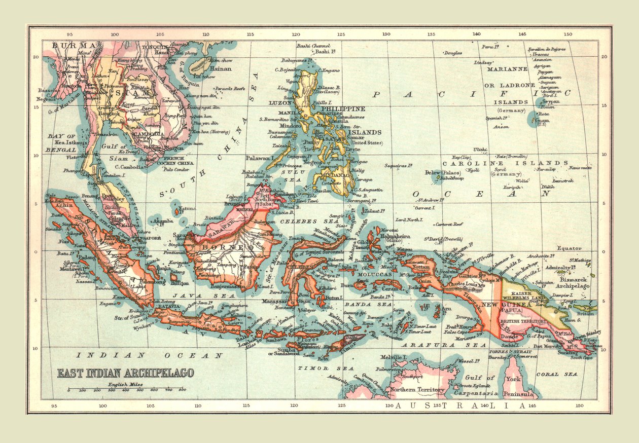 东印度群岛地图，1902年。 作者 不明