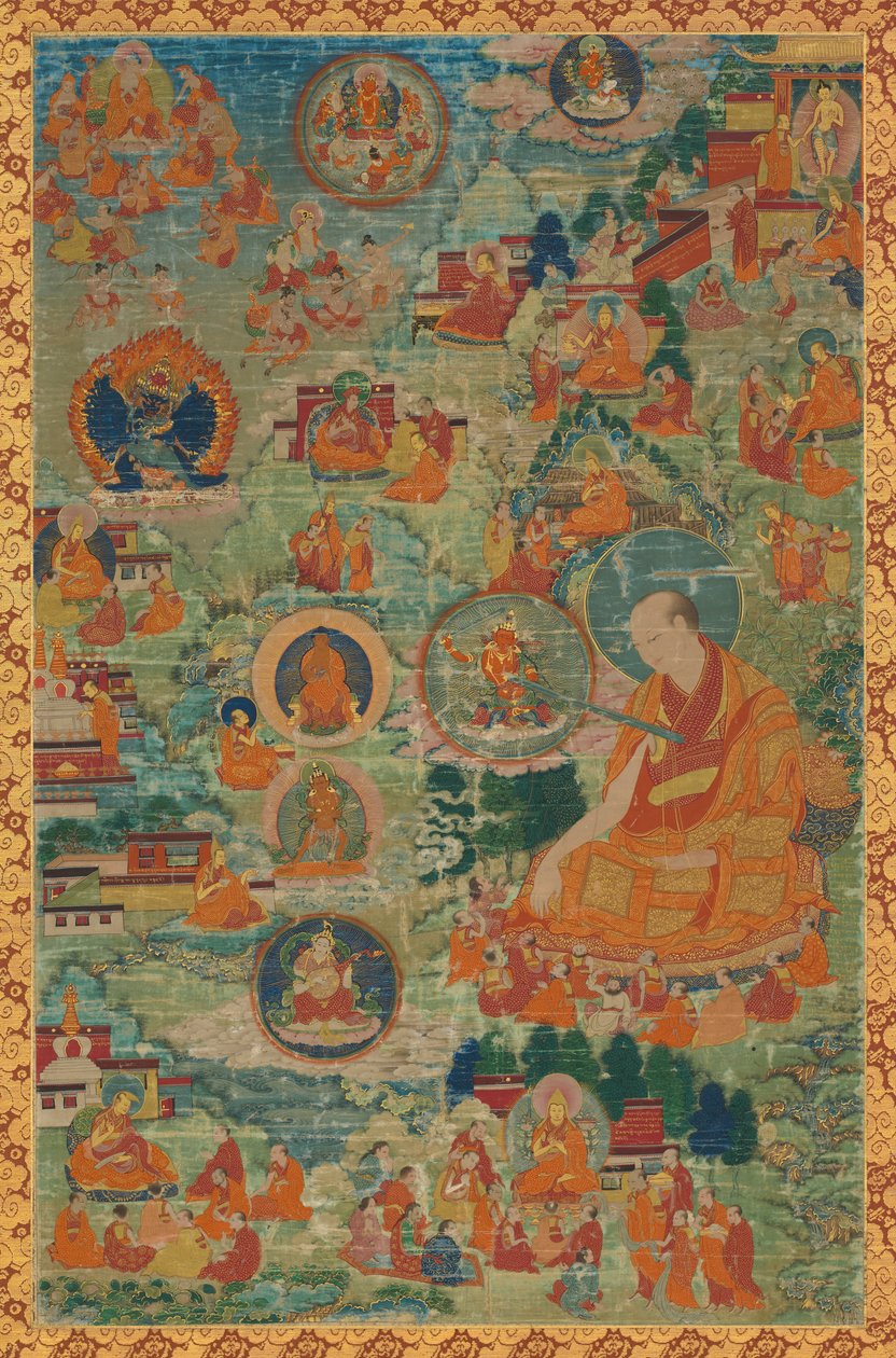 宗喀巴和他生活的场景，18世纪。 作者 不明