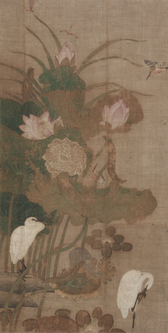 荷花、昆虫和鸟类 作者 未知艺术家
