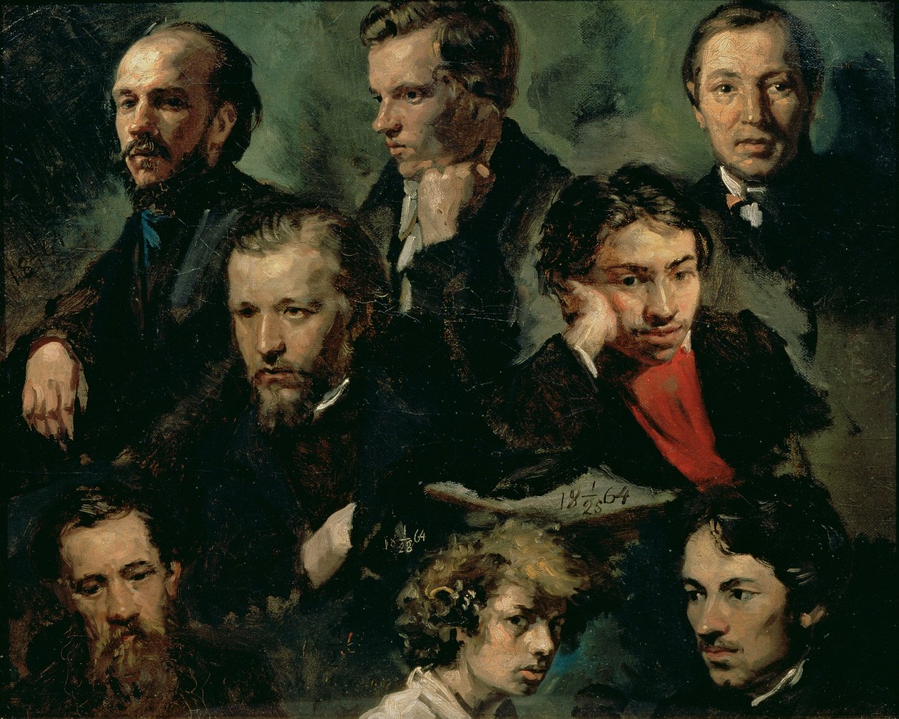 自画像和朋友的肖像，1864年 作者 瓦西里·马克西莫夫（Vasily Maximov）