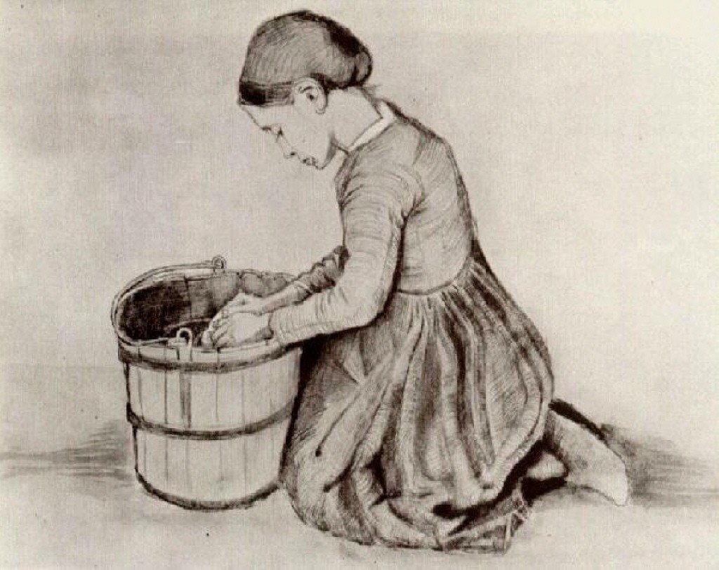 Vangogh女孩下跪前桶 作者 文森特·梵高