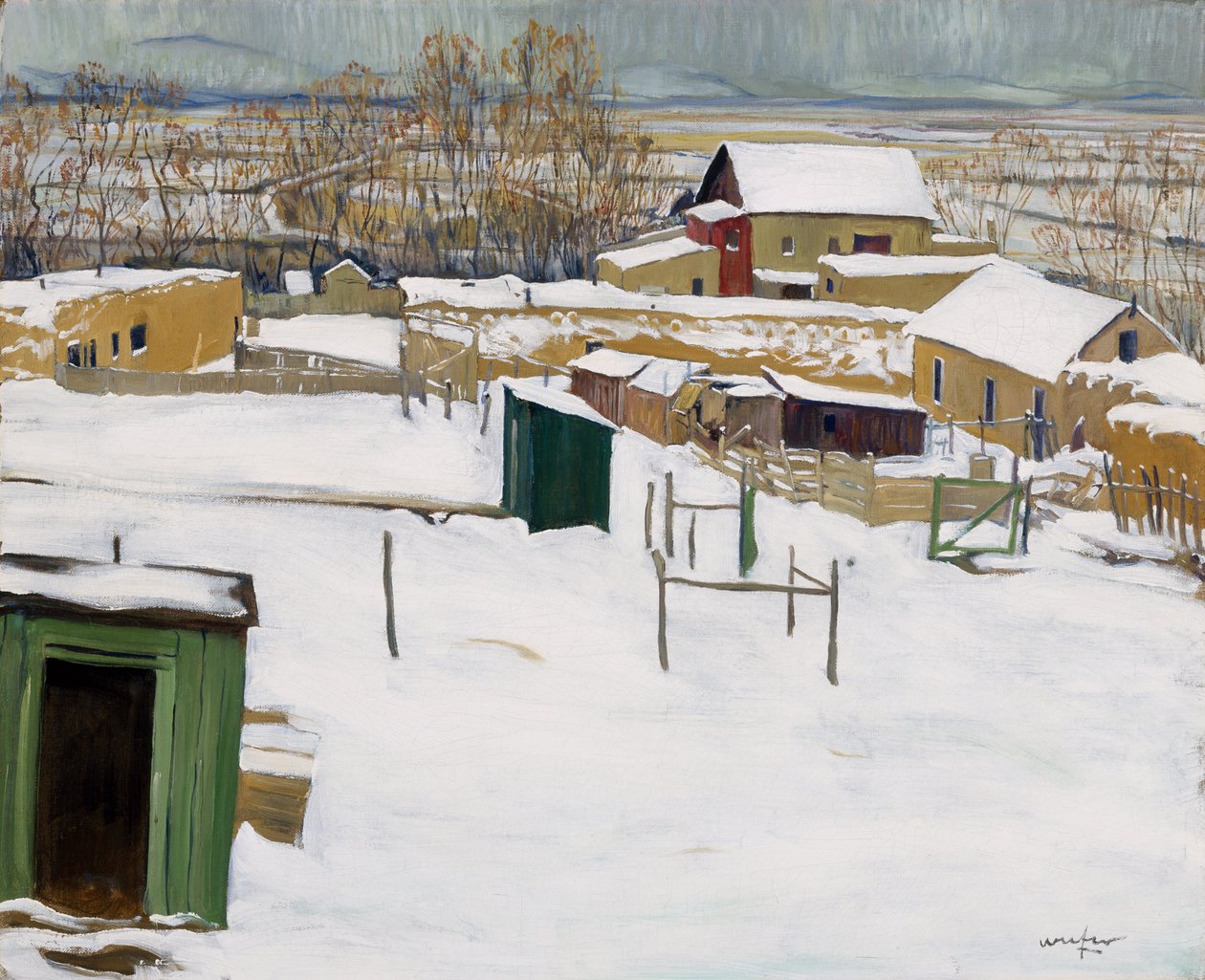 雪中的陶斯，c.1914-20 作者 沃尔特·乌费尔