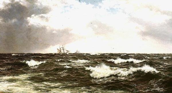 海峡中部的船舶海景 作者 沃尔特·肖